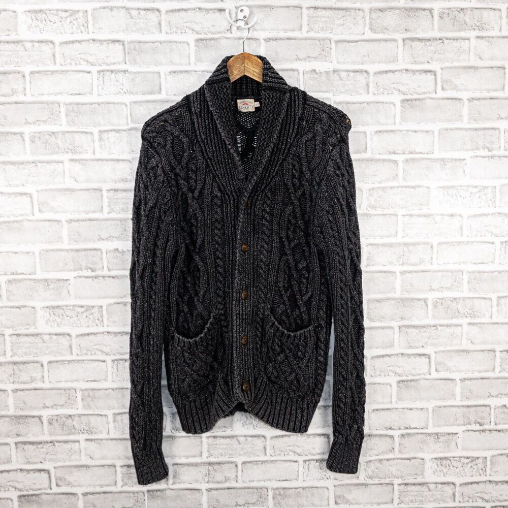 Faherty Black Cable Knit Cardigan Sweater